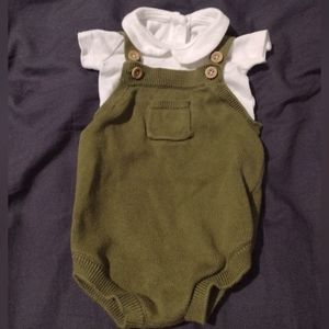 2 pc Janie and Jack green romper(0-3m) and cute collared white onesie (newborn)
